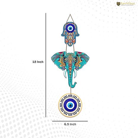 Artvibes Designer Elephant Wooden Wall Hanging for Home Decor | Hamsa Hand Decoration for Livingroom | Modern Artworks Items | Peace Charm Door Accent Decorative Hangings (WH_8506N) - Image 3