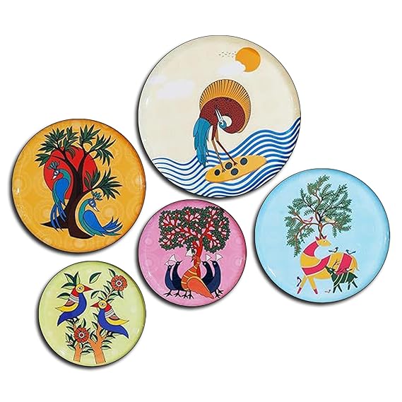 amazon basics Metal Decorative Wall Plates | Home Decoration | Worli Art Design | Living Room Wall Decoration | Décor Items | Gift Items (Multicolour) (Set of 5) - Image 5